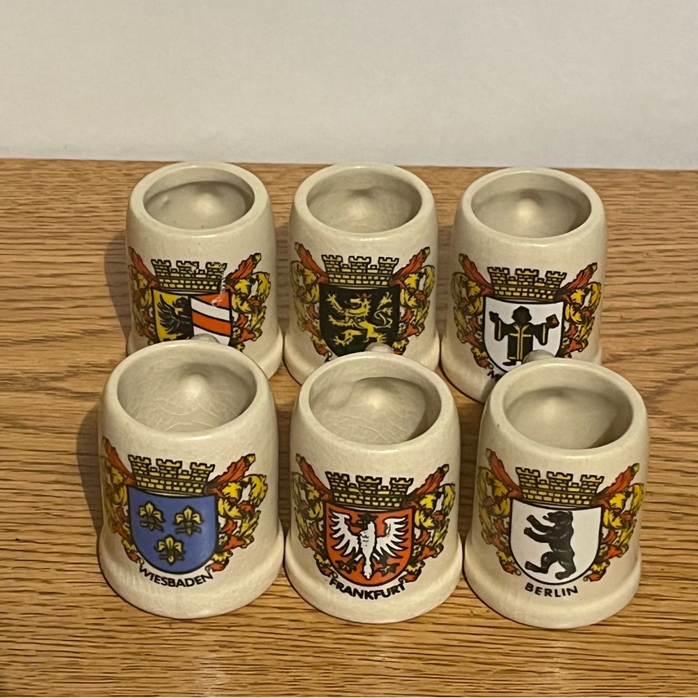 Ceramic German City Crest Shot Glass Set of 6 - Cream